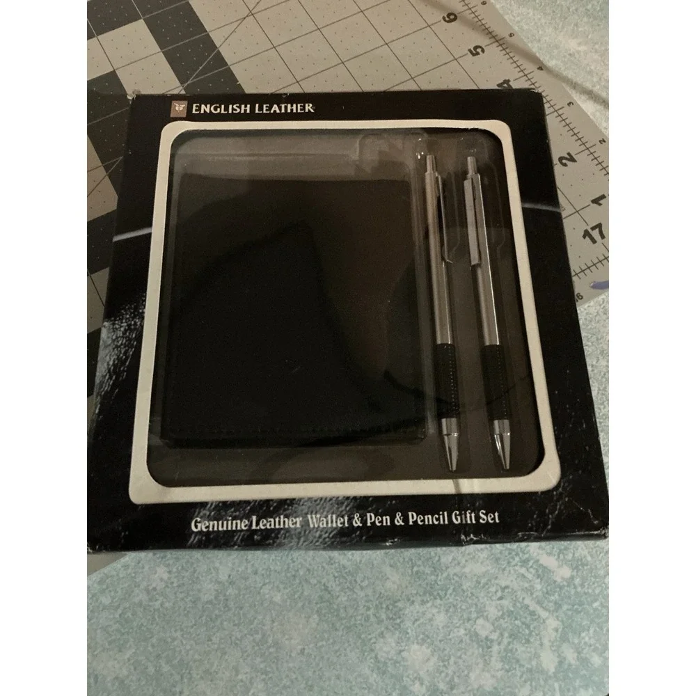 English Leather‎ Genuine Leather Wallet, Brushed Metal Pen & Pencil Men Gift Set